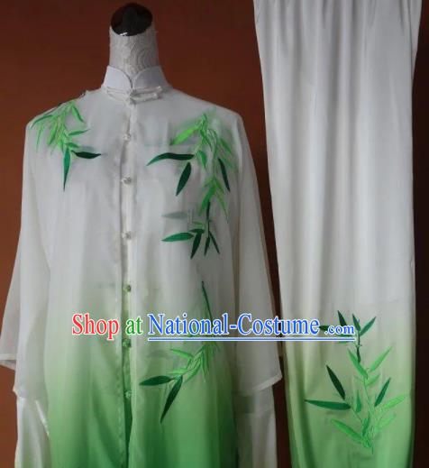 Chinese Tai Chi Changquan Embroidered Bamboo Green Garment Outfits Traditional Kung Fu Martial Arts Costumes for Adult