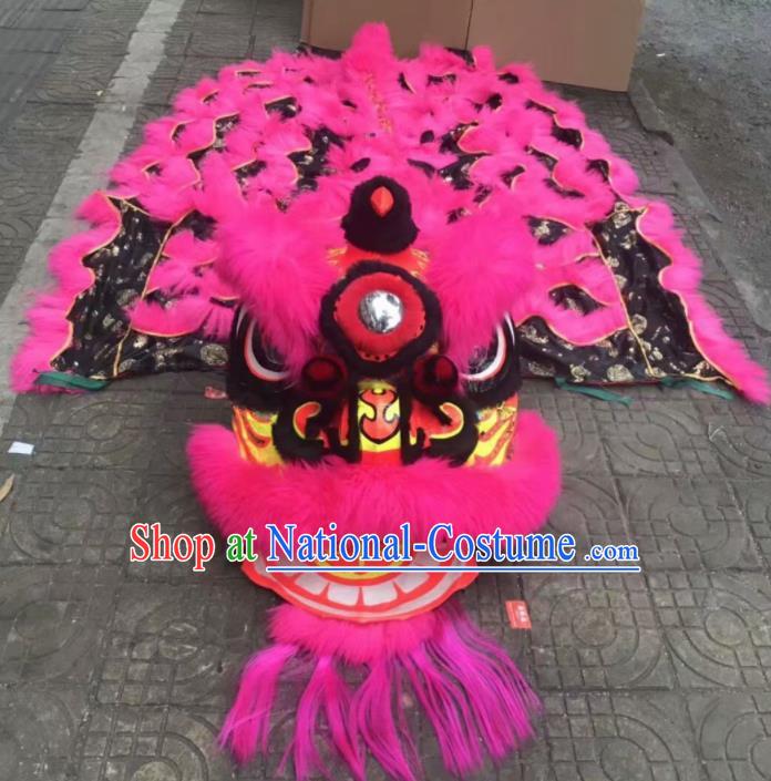 Top Chinese World Lion Dance Competition Rosy Fur Lion Head Lion Dance Costumes for Adult