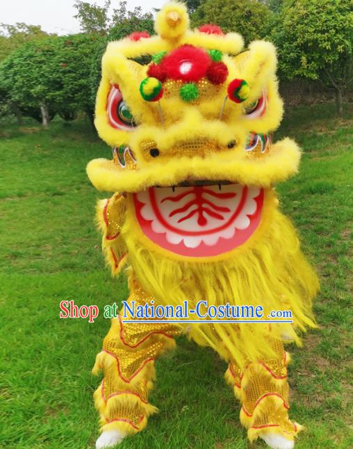 Chinese Traditional Lion Dance Competition Yellow Fur Lion Head Top Lion Dance Costumes for Adult