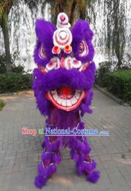 Chinese Traditional Lion Dance Purple Fur Lion Head Top Lion Dance Competition Costumes for Adult