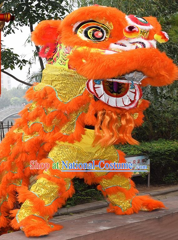 Chinese Traditional Lion Dance Orange Fur Lion Head Top Lion Dance Competition Costumes for Adult