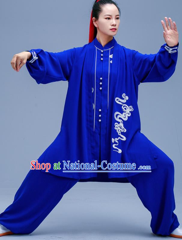 Chinese Traditional Kung Fu Embroidered Royalblue Outfits Martial Arts Competition Costumes for Women