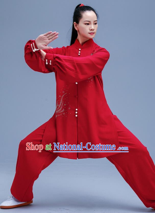 Chinese Traditional Kung Fu Red Outfits Martial Arts Competition Costumes for Women