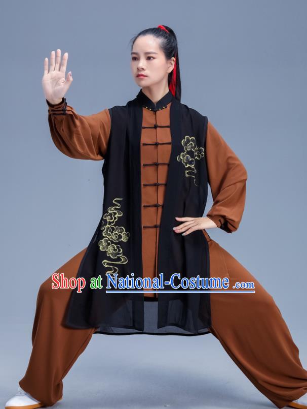 Chinese Traditional Kung Fu Competition Brown Outfits Martial Arts Stage Show Costumes for Women