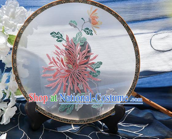 Chinese Traditional Hanfu Embroidered Chrysanthemum Silk Round Fan Ancient Princess Palace Fans for Women