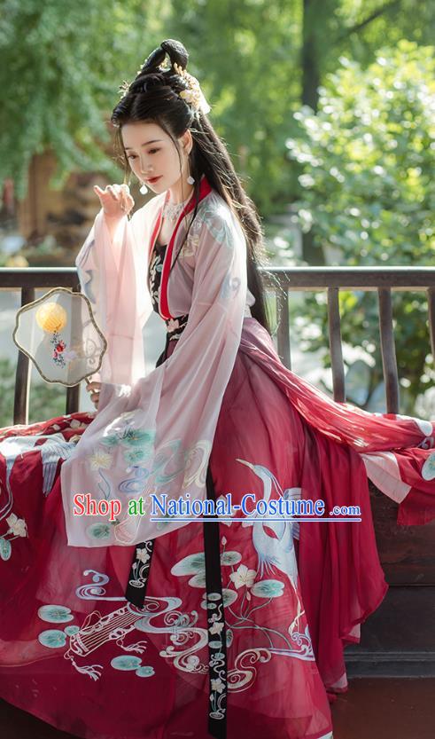 Traditional Chinese Tang Dynasty Princess Embroidered Hanfu Dress Ancient Goddess Costumes for Women