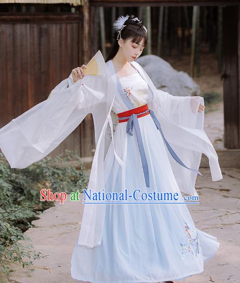 Traditional Chinese Song Dynasty Civilian Female Hanfu Dress Ancient Young Lady Embroidered Costumes for Women