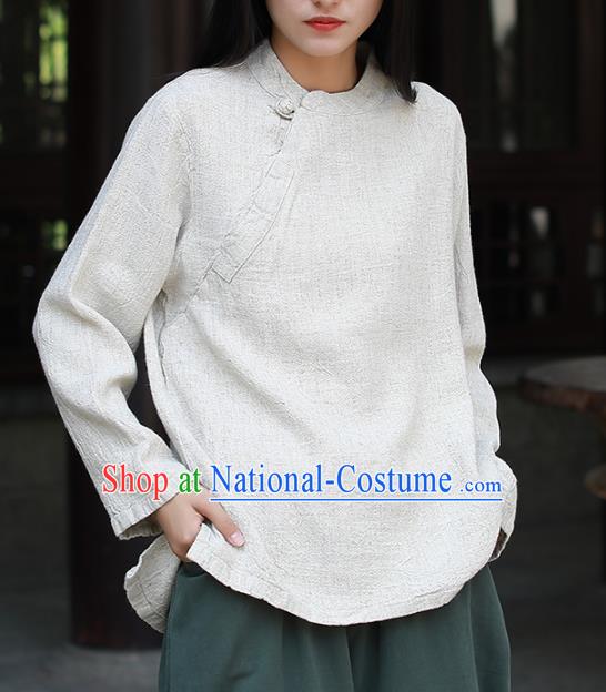 Chinese Tai Chi White Flax Blouse Traditional Tang Suit Costume for Women