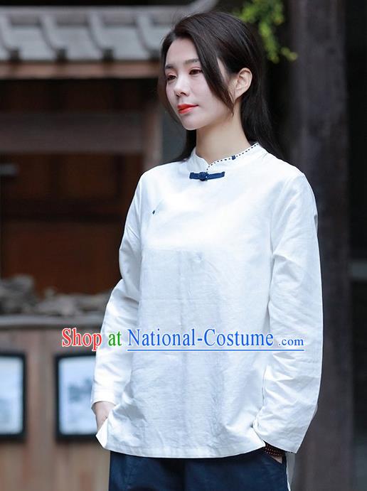 Chinese Tang Suit White Blouse Upper Outer Garment Traditional Tai Chi Costume for Women