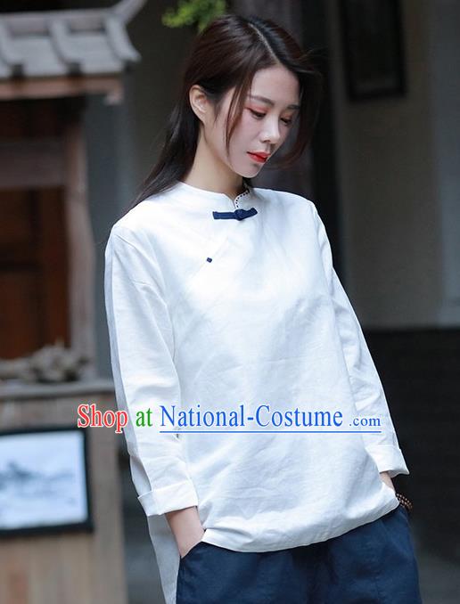 Chinese Tang Suit White Blouse Upper Outer Garment Traditional Tai Chi Costume for Women