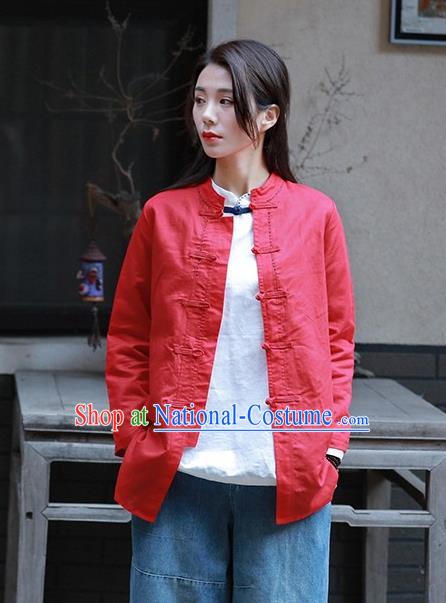 Chinese Tang Suit Red Jacket Upper Outer Garment Traditional Tai Chi Costume for Women