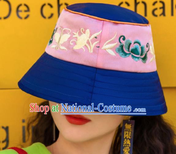 Chinese Traditional Hanfu Embroidered Hat National Bucket Hat for Women