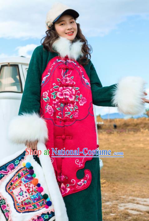 Chinese Traditional Embroidered Cotton Padded Dust Coat National Overcoat Costumes for Women