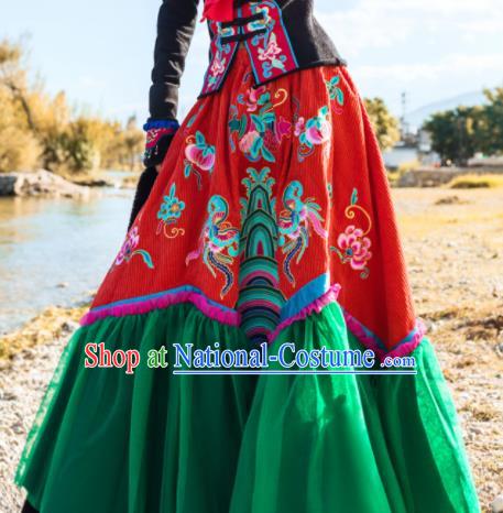 Chinese Traditional Embroidered Red Skirt National Bust Skirt Costumes for Women