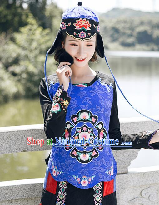 Chinese Traditional Embroidered Royalblue Vest National Upper Outer Garment Tang Suit Costume for Women