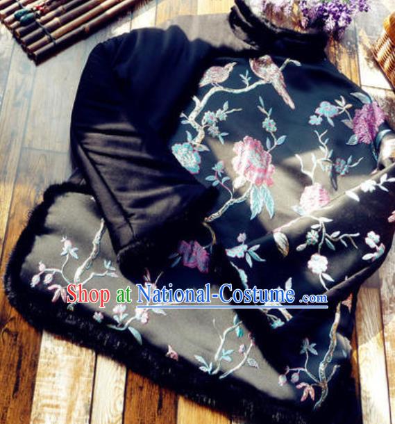 Chinese Traditional Winter Embroidered Black Jacket National Tang Suit Overcoat Costumes for Women