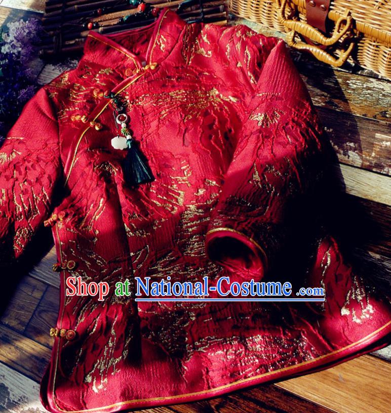 Chinese Traditional Winter Embroidered Red Jacket National Tang Suit Overcoat Costumes for Women