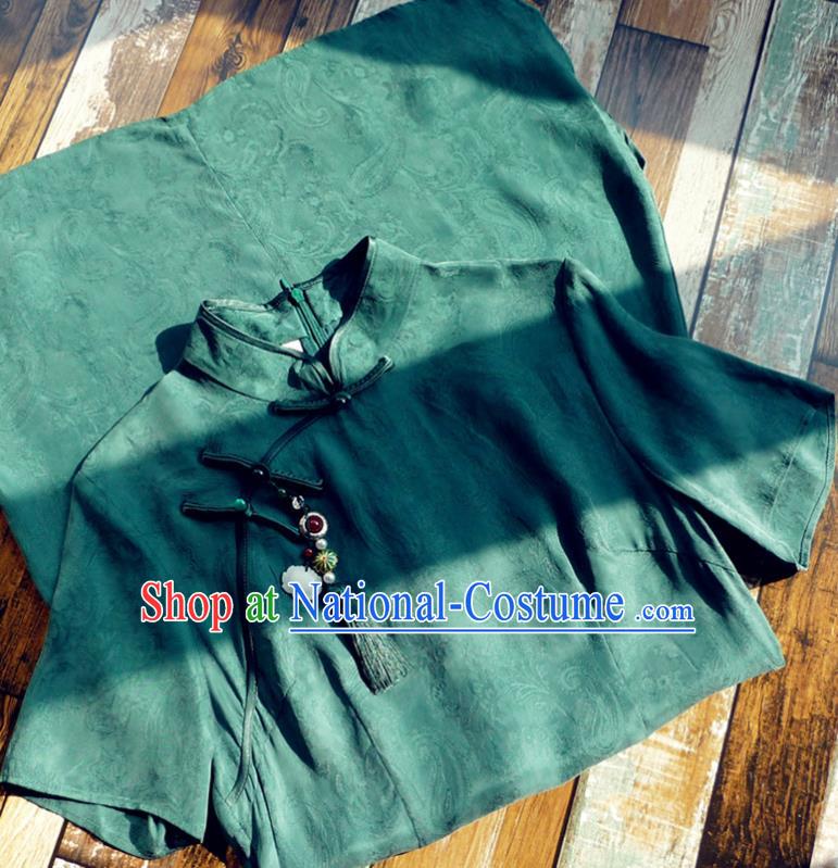 Chinese Traditional Green Silk Qipao Dress National Tang Suit Cheongsam Costumes for Women