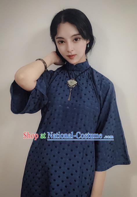 Chinese Traditional Navy Qipao Dress National Tang Suit Cheongsam Costumes for Women