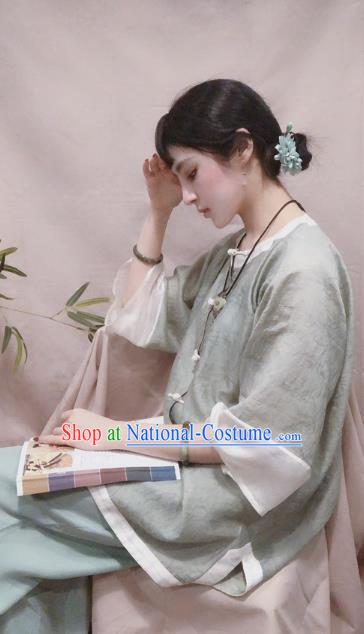 Chinese Traditional Tang Suit Light Green Shirt National Upper Outer Garment Blouse Costume for Women