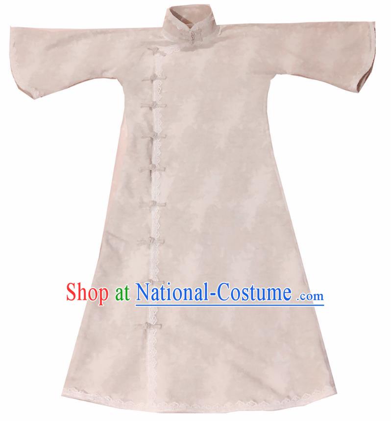 Chinese Traditional Beige Flax Qipao Dress National Tang Suit Cheongsam Costumes for Women