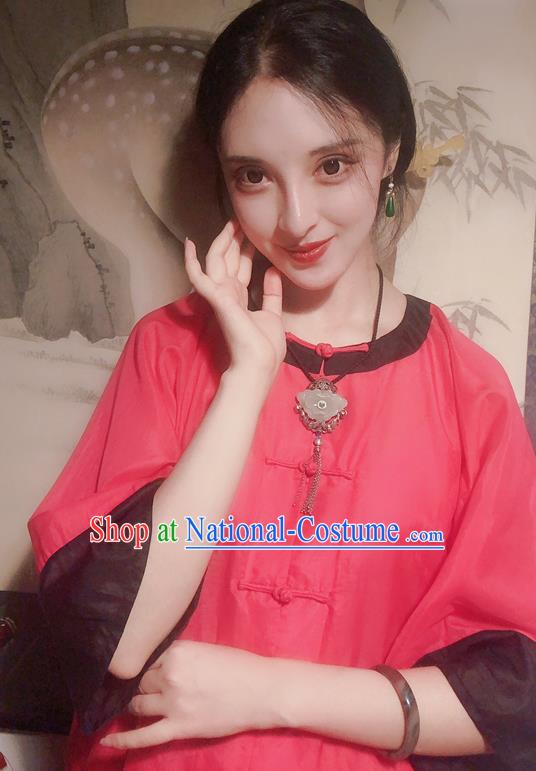 Chinese Traditional Red Mandarin Shirt National Tang Suit Upper Outer Garment Blouse Costume for Women