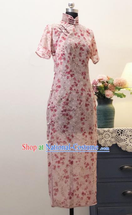 Chinese Traditional Pink Chiffon Qipao Dress National Tang Suit Cheongsam Costumes for Women