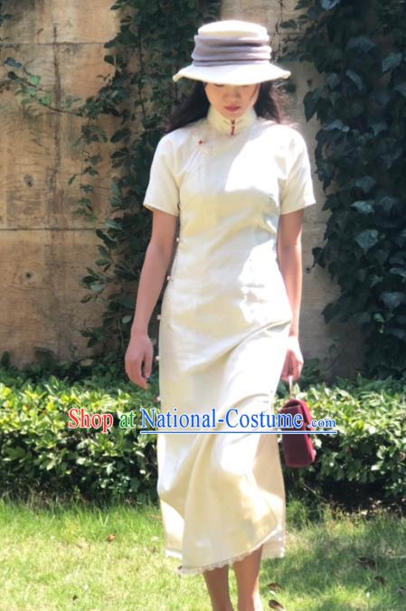 Chinese Traditional White Qipao Dress National Tang Suit Cheongsam Costumes for Women