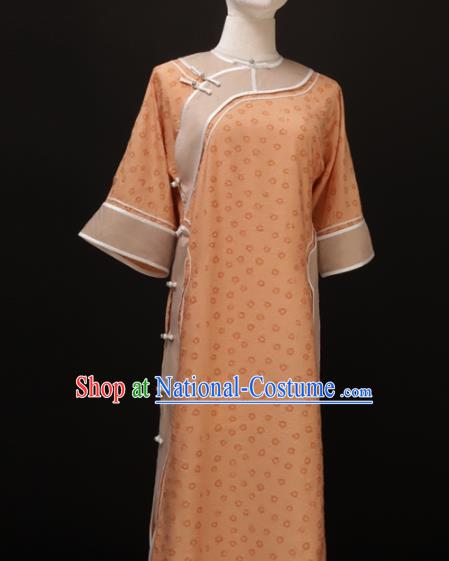 Chinese Traditional Orange Qipao Dress National Tang Suit Cheongsam Costumes for Women