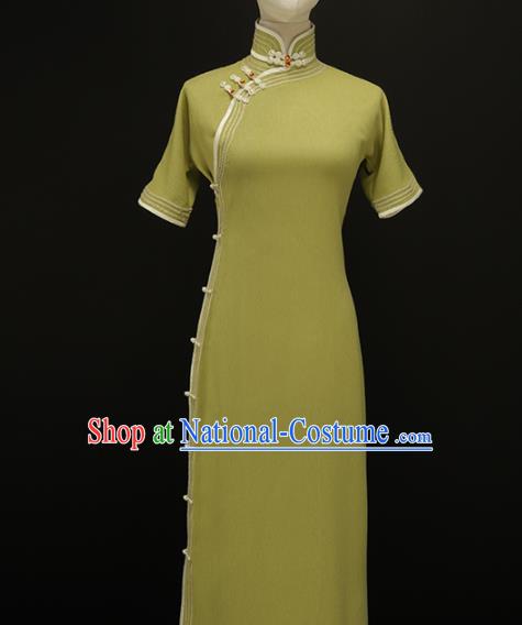 Chinese Traditional Olive Green Qipao Dress National Tang Suit Cheongsam Costumes for Women