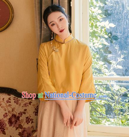 Chinese Traditional Tang Suit Yellow Shirt National Blouse Upper Outer Garment Costumes for Women