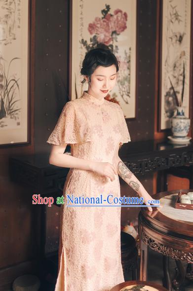 Chinese Traditional Retro Beige Qipao Dress National Tang Suit Cheongsam Costumes for Women