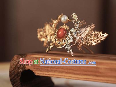 Chinese Traditional Ming Dynasty Empress Hair Accessories Ancient Court Queen Golden Hairpins for Women