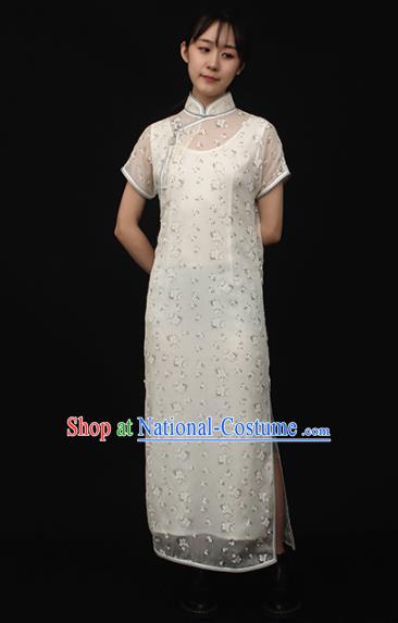 Republic of China Traditional White Qipao Dress Chinese National Tang Suit Cheongsam Costumes for Women