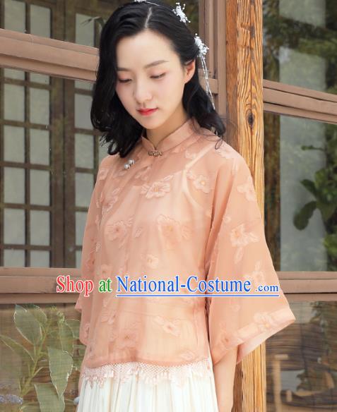 Chinese Traditional Tang Suit Orange Blouse National Shirt Upper Outer Garment Costumes for Women