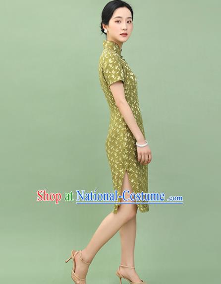 Republic of China Traditional Grass Green Qipao Dress Chinese National Tang Suit Cheongsam Costumes for Women