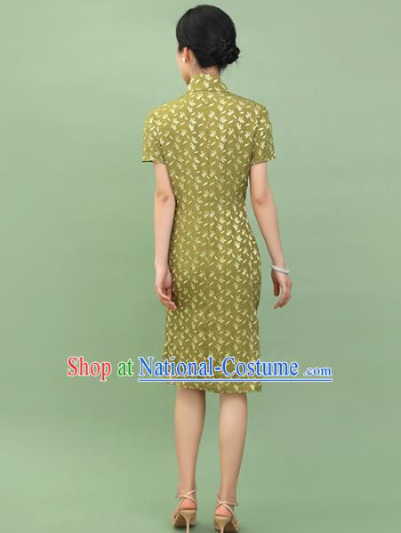 Republic of China Traditional Grass Green Qipao Dress Chinese National Tang Suit Cheongsam Costumes for Women