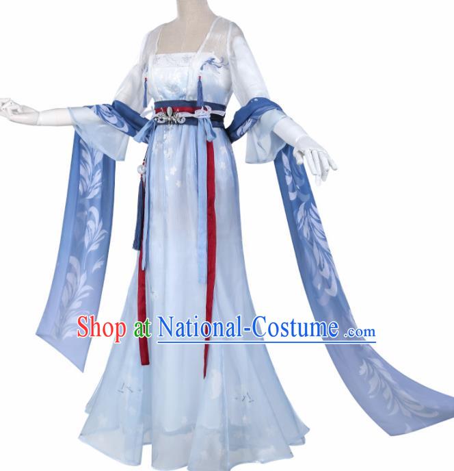 Chinese Cosplay Fairy Light Blue Hanfu Dress Traditional Ancient Female Swordsman Costumes for Women