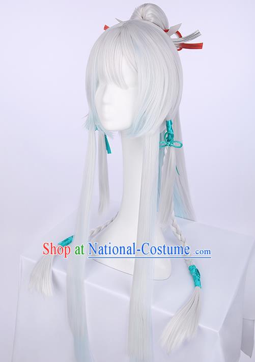 Chinese Traditional Han Dynasty Prince White Wigs Ancient Swordsman Wig Sheath for Men