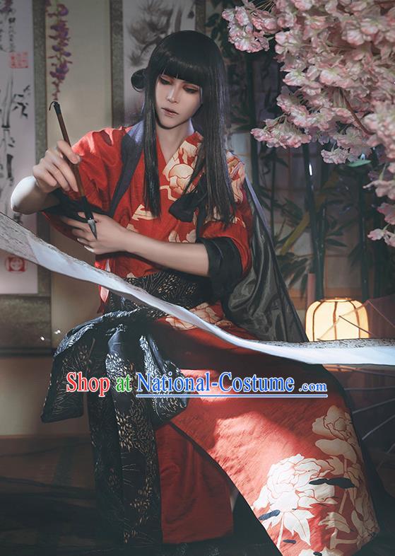 Japanese Traditional Cosplay Geisha Red Kimono Dress Japan Yukata Costumes for Women