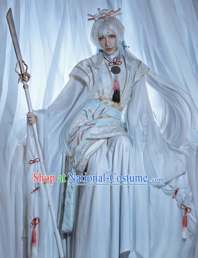 Chinese Traditional Cosplay Royal Prince White Clothing Ancient Swordsman Costumes for Men