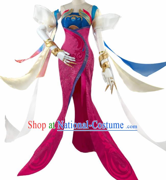 Chinese Cosplay Female Swordsman Rosy Hanfu Dress Traditional Ancient Princess Costumes for Women