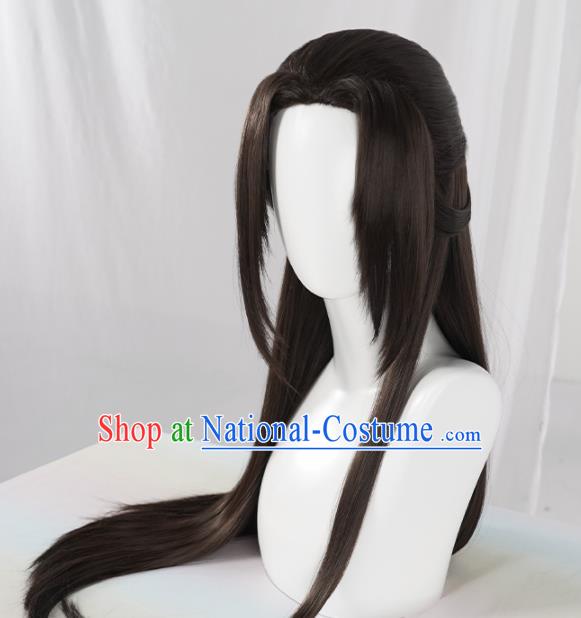 Chinese Traditional Cosplay Black Wigs Ancient Swordsman Wig Sheath for Men