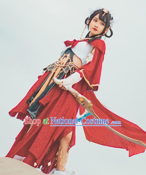 Chinese Cosplay Fairy Red Hanfu Dress Traditional Ancient Female Swordsman Costumes for Women