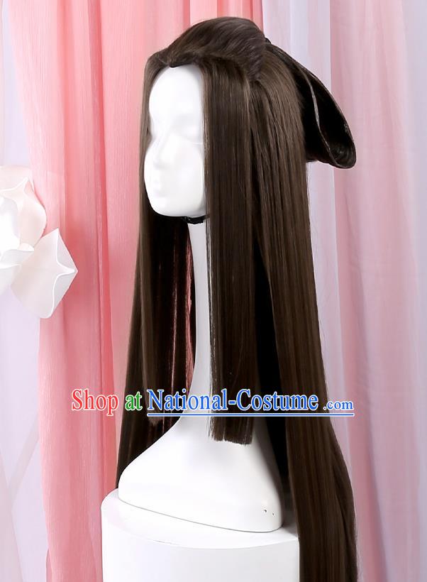 Chinese Traditional Cosplay Onmyoji Black Wigs Ancient Swordsman Wig Sheath for Men