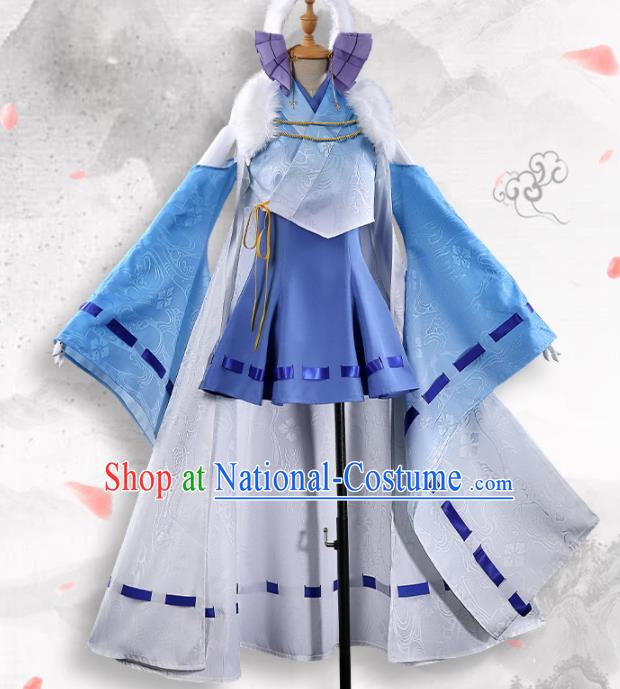 Japanese Traditional Cosplay Geisha Blue Kimono Dress Japan Costumes for Women