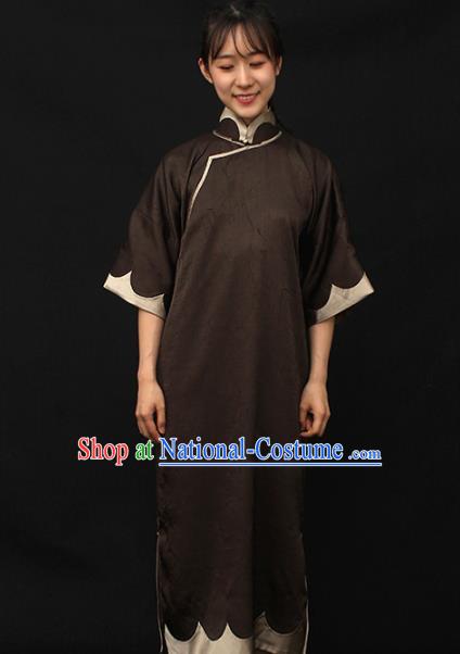 Republic of China Traditional Brown Qipao Dress Chinese National Tang Suit Cheongsam Costumes for Women