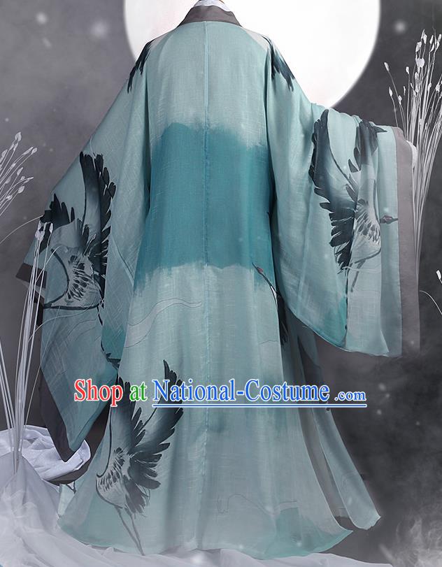 Chinese Traditional Cosplay Nobility Childe Green Clothing Ancient Swordsman Costumes for Men