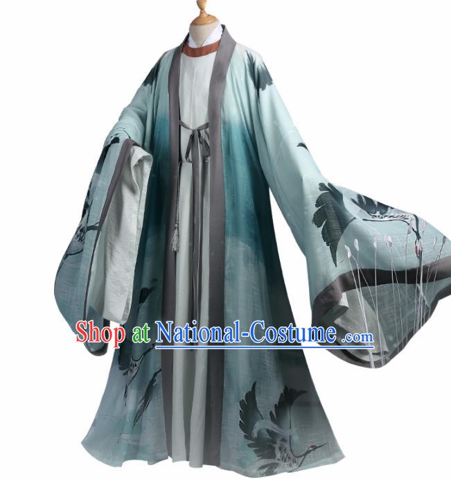 Chinese Traditional Cosplay Nobility Childe Green Clothing Ancient Swordsman Costumes for Men