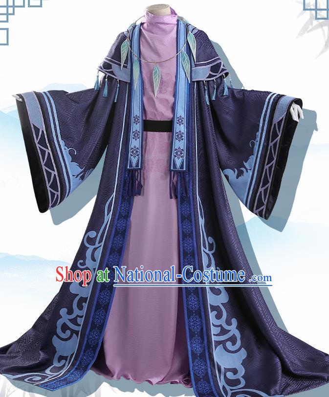 Chinese Traditional Cosplay Knight Purple Clothing Ancient Swordsman Costumes for Men